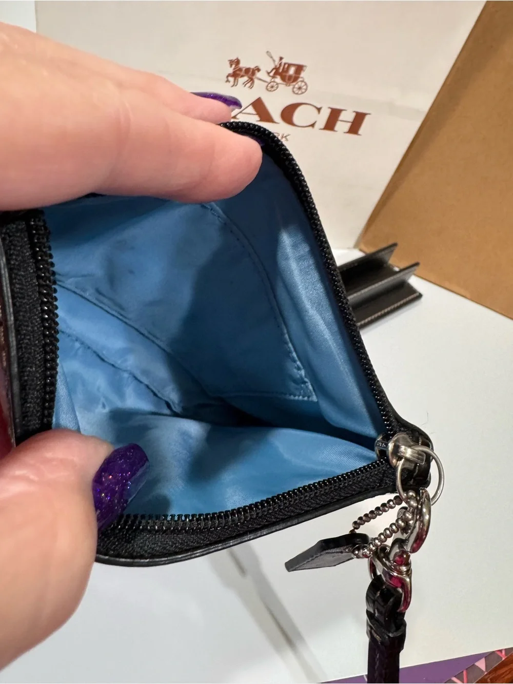 Coach Black Pleated Fabric & Patent Leather Wristlet Duo - Picture 12 of 15